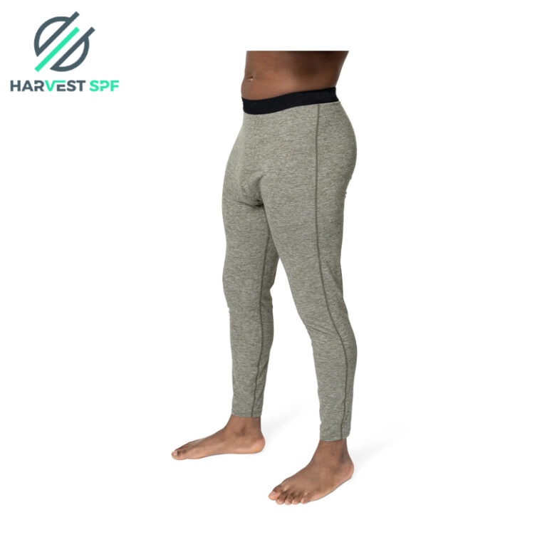 Men's grey base layer bottom shown on a model