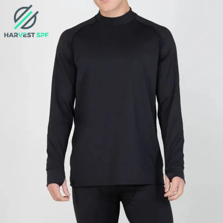 Men's black long-sleeve top and trousers shown on a model